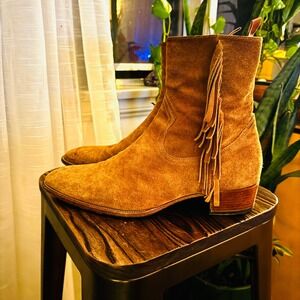 Saint Laurent Paris Suede Fringe Ankle Boots‎ Mens Size 45 Made in Italy